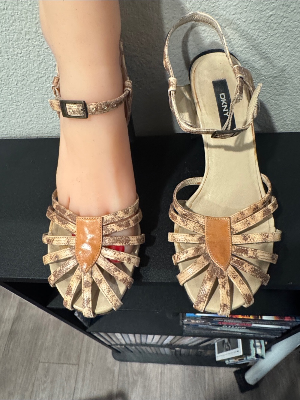 DKNY Multi-Strap Metallic Beige and Tan Women's Sandals